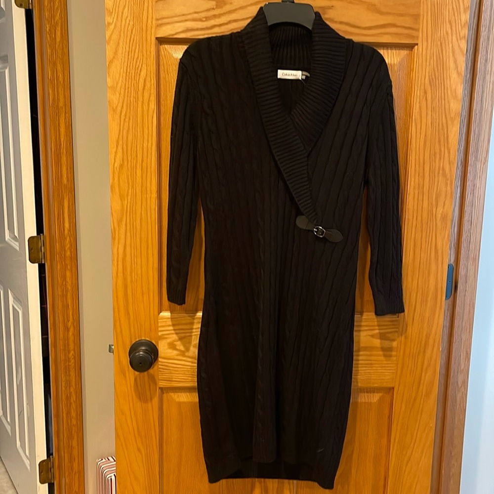 Calvin Klein black womens large sweater dress NWT 100% acrylic